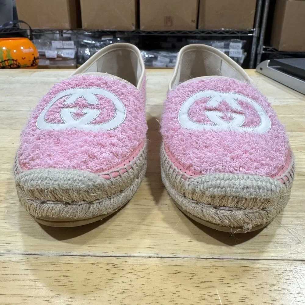 Gucci Monogram Espadrilles Terry Cotton Pink 41/US11 Loafers Preppy Coastal EUC